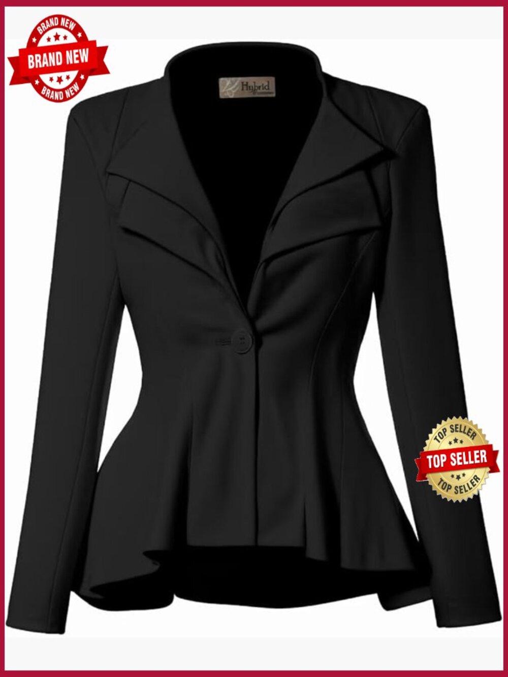 Peplum Blazer - Single Button Notch Lapel - Stretch Fabric Office - Picture 1 of 7